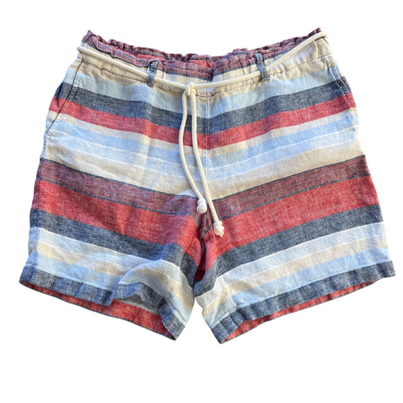 J. Jill Love Linen Striped Shorts Medium 100% Linen Pull On Elastic Waist Preppy - Picture 1 of 8